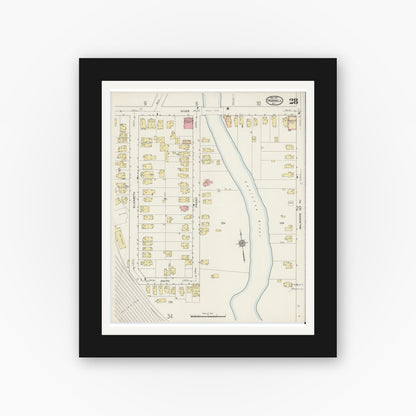 Old map wall art mockup — black gallery frame with white mat — Sanborn Fire Insurance Map from Hornell, Steuben County, New York (1915), Sheet #0028