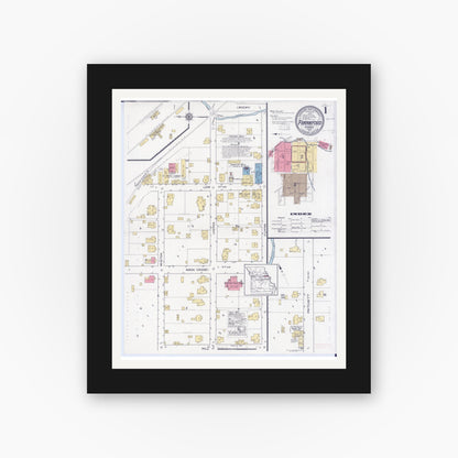 Old map wall art mockup — black gallery frame with white mat — Sanborn Fire Insurance Map from Frankford, Pike County, Missouri (1917) - Complete Map Set
