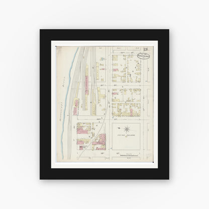 Old map wall art mockup — black gallery frame with white mat — Sanborn Fire Insurance Map from Rock Island, Rock Island County, Illinois (1886), Sheet #0013
