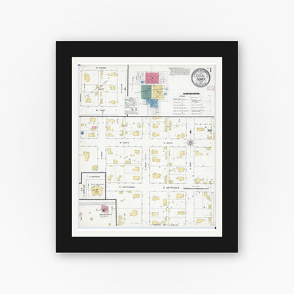 Old map wall art mockup — black gallery frame with white mat — Sanborn Fire Insurance Map from Homer, Champaign County, Illinois (1909), Sheet #0001