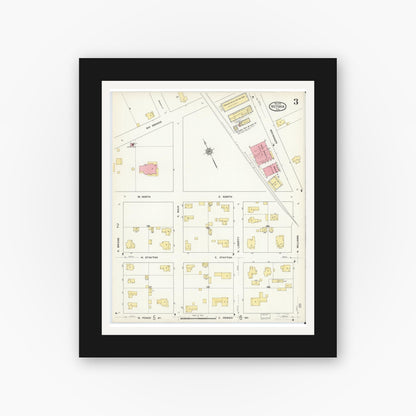 Old map wall art mockup — black gallery frame with white mat — Sanborn Fire Insurance Map from Victoria, Victoria County, Texas (1912), Sheet #0003