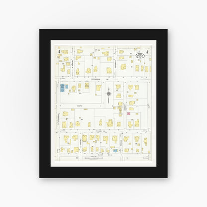 Old map wall art mockup — black gallery frame with white mat — Sanborn Fire Insurance Map from Ocala, Marion County, Florida (1924), Sheet #0004