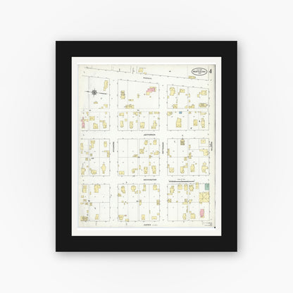 Old map wall art mockup — black gallery frame with white mat — Sanborn Fire Insurance Map from Montezuma, Parke County, Indiana (1910), Sheet #0004