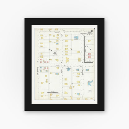Old map wall art mockup — black gallery frame with white mat — Sanborn Fire Insurance Map from Ambler, Montgomery County, Pennsylvania (1909), Sheet #0013