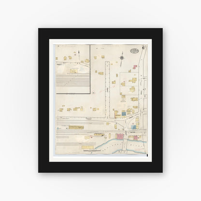 Old map wall art mockup — black gallery frame with white mat — Sanborn Fire Insurance Map from Addison, Steuben County, New York (1945), Sheet #0006
