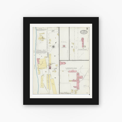 Old map wall art mockup — black gallery frame with white mat — Sanborn Fire Insurance Map from Allegany, Cattaraugus County, New York (1891), Sheet #0005