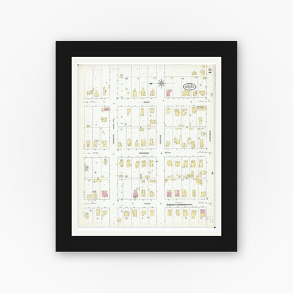 Old map wall art mockup — black gallery frame with white mat — Sanborn Fire Insurance Map from Havana, Mason County, Illinois (1909), Sheet #0002