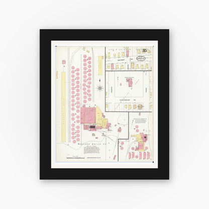 Old map wall art mockup — black gallery frame with white mat — Sanborn Fire Insurance Map from Danville, Vermilion County, Illinois (1909), Sheet #0035