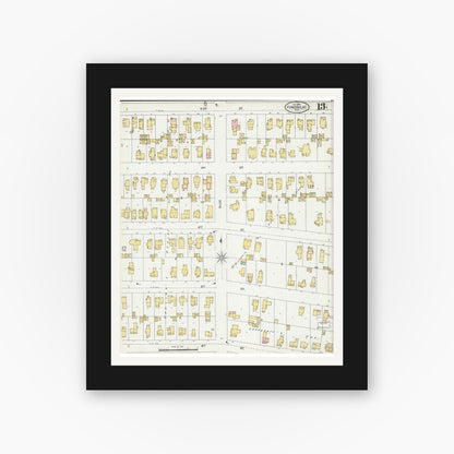 Old map wall art mockup — black gallery frame with white mat — Sanborn Fire Insurance Map from Fond du Lac, Fond du Lac County, Wisconsin (1898), Sheet #0013