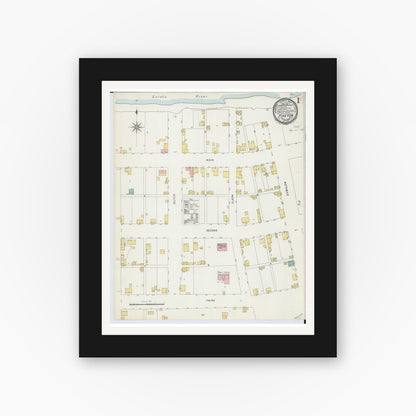 Old map wall art mockup — black gallery frame with white mat — Sanborn Fire Insurance Map from Piketon, Pike County, Ohio (1896), Sheet #0001