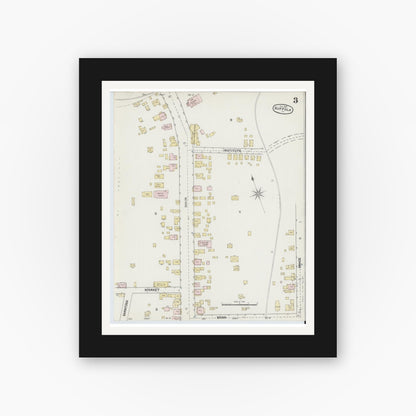 Old map wall art mockup — black gallery frame with white mat — Sanborn Fire Insurance Map from Suffolk, Independent Cities, Virginia (1889), Sheet #0003