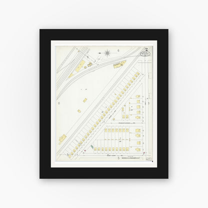 Old map wall art mockup — black gallery frame with white mat — Sanborn Fire Insurance Map from Whiting, Lake County, Indiana (1901), Sheet #0002