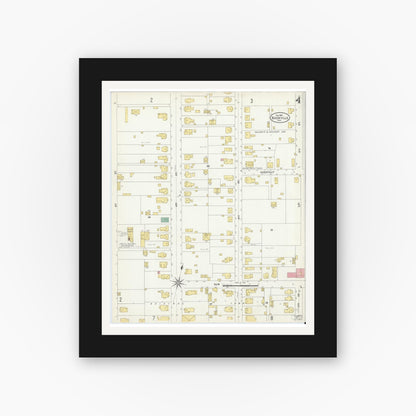Old map wall art mockup — black gallery frame with white mat — Sanborn Fire Insurance Map from Boonville, Warrick County, Indiana (1907), Sheet #0004