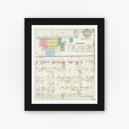 Old map wall art mockup — black gallery frame with white mat — Sanborn Fire Insurance Map from Newport, Perry County, Pennsylvania (1896) - Complete Map Set