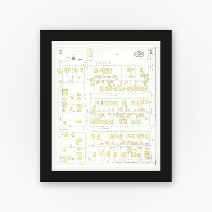 Old map wall art mockup — black gallery frame with white mat — Sanborn Fire Insurance Map from Fillmore, Ventura County, California (1929), Sheet #0005