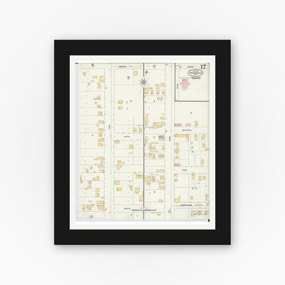 Old map wall art mockup — black gallery frame with white mat — Sanborn Fire Insurance Map from Painesville, Lake County, Ohio (1904), Sheet #0017