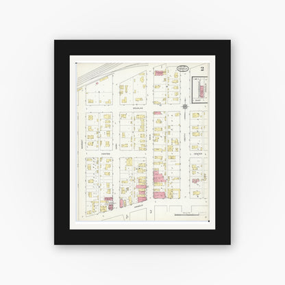Old map wall art mockup — black gallery frame with white mat — Sanborn Fire Insurance Map from Seneca, La Salle County, Illinois (1913), Sheet #0002
