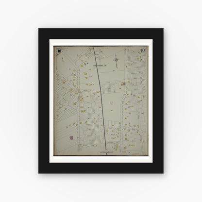 Old map wall art mockup — black gallery frame with white mat — Sanborn Fire Insurance Map from New Providence, Union County, New Jersey (1944), Sheet #0010