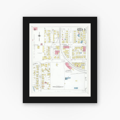 Old map wall art mockup — black gallery frame with white mat — Sanborn Fire Insurance Map from Barberton, Summit County, Ohio (1927), Sheet #0005