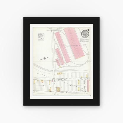 Old map wall art mockup — black gallery frame with white mat — Sanborn Fire Insurance Map from Trafford, Westmoreland County, Pennsylvania (1909), Sheet #0001