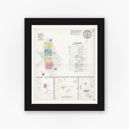 Old map wall art mockup — black gallery frame with white mat — Sanborn Fire Insurance Map from Le Sueur, Le Sueur County, Minnesota (1910), Sheet #0001