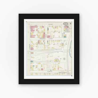 Old map wall art mockup — black gallery frame with white mat — Sanborn Fire Insurance Map from Kenton, Hardin County, Ohio (1892), Sheet #0005