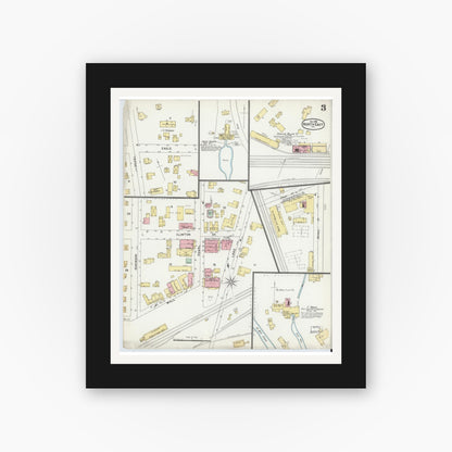 Old map wall art mockup — black gallery frame with white mat — Sanborn Fire Insurance Map from North East, Erie County, Pennsylvania (1896), Sheet #0003