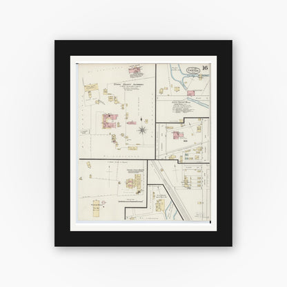 Old map wall art mockup — black gallery frame with white mat — Sanborn Fire Insurance Map from Canton, Stark County, Ohio (1887), Sheet #0016