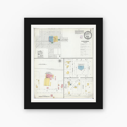 Old map wall art mockup — black gallery frame with white mat — Sanborn Fire Insurance Map from Aledo, Mercer County, Illinois (1901) - Complete Map Set
