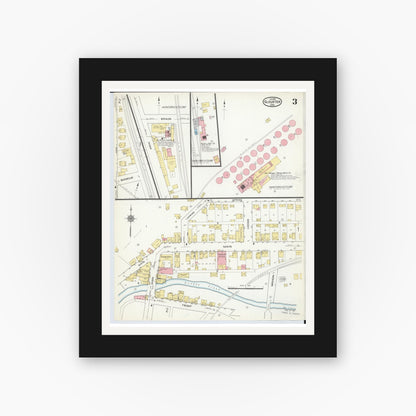 Old map wall art mockup — black gallery frame with white mat — Sanborn Fire Insurance Map from Glouster, Athens County, Ohio (1912), Sheet #0003