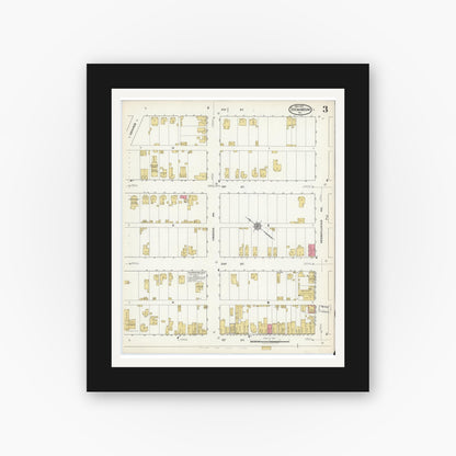 Old map wall art mockup — black gallery frame with white mat — Sanborn Fire Insurance Map from Shenandoah, Page County, Virginia (1917), Sheet #0003