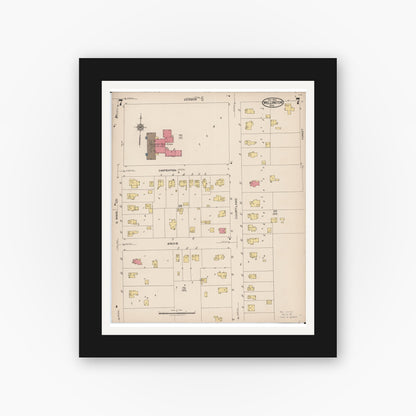 Old map wall art mockup — black gallery frame with white mat — Sanborn Fire Insurance Map from Wellington, Lorain County, Ohio (1922), Sheet #0007
