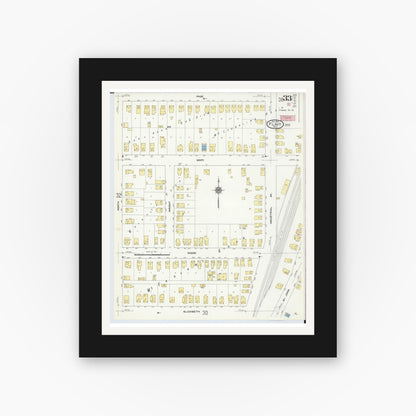 Old map wall art mockup — black gallery frame with white mat — Sanborn Fire Insurance Map from Flint, Genesee County, Michigan (1909), Sheet #0033
