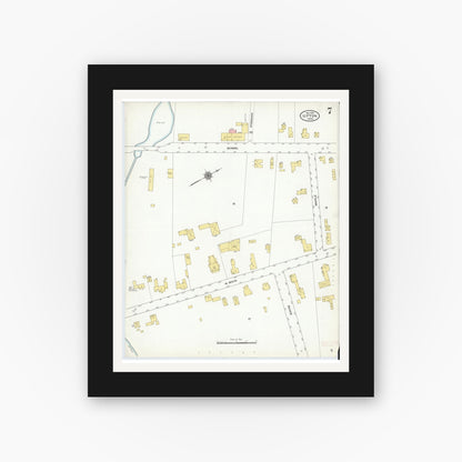 Old map wall art mockup — black gallery frame with white mat — Sanborn Fire Insurance Map from Upton, Worcester County, Massachusetts (1910), Sheet #0007