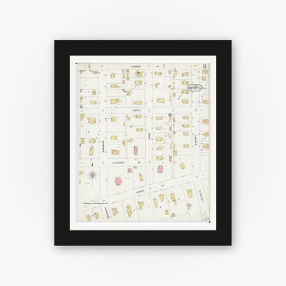 Old map wall art mockup — black gallery frame with white mat — Sanborn Fire Insurance Map from Naperville, Du Page County, Illinois (1898), Sheet #0003