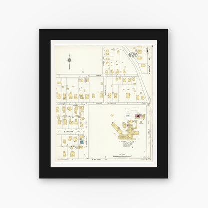 Old map wall art mockup — black gallery frame with white mat — Sanborn Fire Insurance Map from De Land, Volusia County, Florida (1921), Sheet #0003