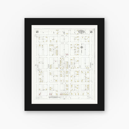 Old map wall art mockup — black gallery frame with white mat — Sanborn Fire Insurance Map from Plainview, Hale County, Texas (1927), Sheet #0021