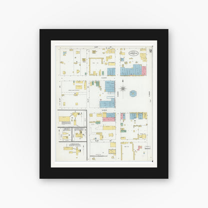 Old map wall art mockup — black gallery frame with white mat — Sanborn Fire Insurance Map from Comanche, Comanche County, Texas (1902), Sheet #0002