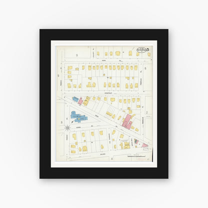 Old map wall art mockup — black gallery frame with white mat — Sanborn Fire Insurance Map from Rutherford, Bergen County, New Jersey (1902), Sheet #0005