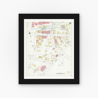 Old map wall art mockup — black gallery frame with white mat — Sanborn Fire Insurance Map from Chicopee, Hampden County, Massachusetts (1910), Sheet #0022