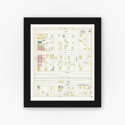 Old map wall art mockup — black gallery frame with white mat — Sanborn Fire Insurance Map from Itasca, Hill County, Texas (1902), Sheet #0003