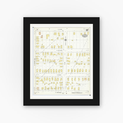 Old map wall art mockup — black gallery frame with white mat — Sanborn Fire Insurance Map from Owosso, Shiawassee County, Michigan (1915), Sheet #0011