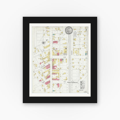 Old map wall art mockup — black gallery frame with white mat — Sanborn Fire Insurance Map from Monroeville, Allen County, Indiana (1900) - Complete Map Set