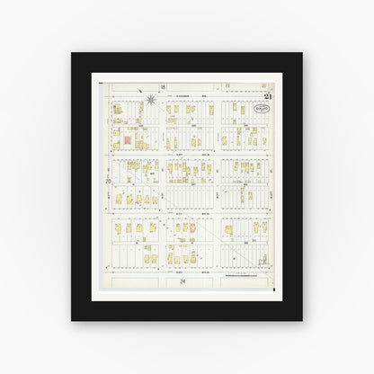 Old map wall art mockup — black gallery frame with white mat — Sanborn Fire Insurance Map from Ashland, Ashland County, Wisconsin (1901), Sheet #0021