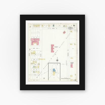 Old map wall art mockup — black gallery frame with white mat — Sanborn Fire Insurance Map from Warsaw, Kosciusko County, Indiana (1910), Sheet #0019