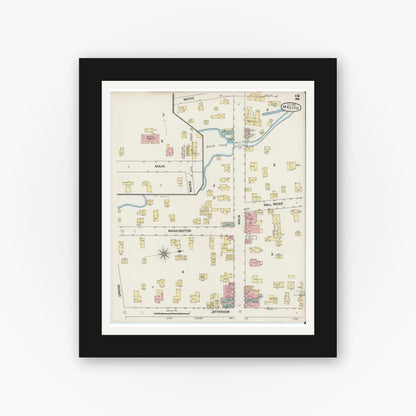 Old map wall art mockup — black gallery frame with white mat — Sanborn Fire Insurance Map from Mexico, Oswego County, New York (1890), Sheet #0002