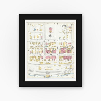 Old map wall art mockup — black gallery frame with white mat — Sanborn Fire Insurance Map from Savanna, Carroll County, Illinois (1903), Sheet #0003
