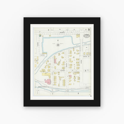 Old map wall art mockup — black gallery frame with white mat — Sanborn Fire Insurance Map from Dover, Morris County, New Jersey (1896), Sheet #0005