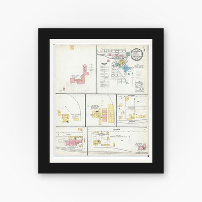 Old map wall art mockup — black gallery frame with white mat — Sanborn Fire Insurance Map from New Lexington, Perry County, Ohio (1900), Sheet #0001