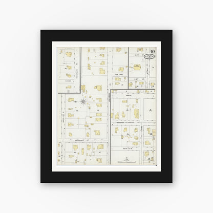 Old map wall art mockup — black gallery frame with white mat — Sanborn Fire Insurance Map from Ocala, Marion County, Florida (1895), Sheet #0010